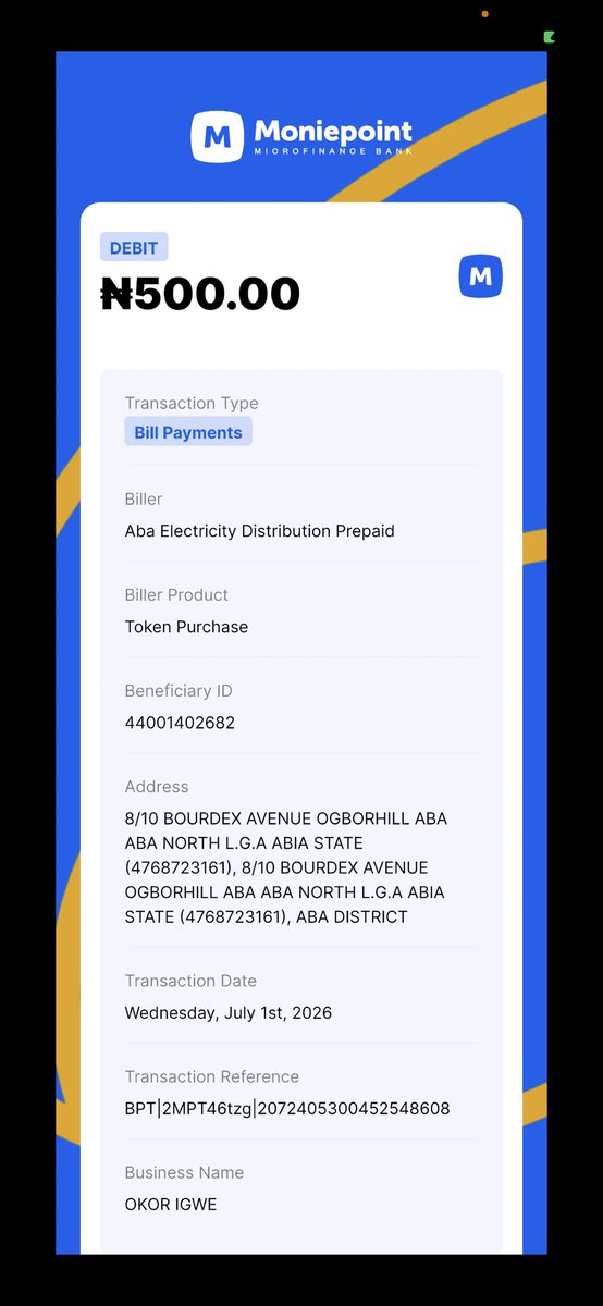 igweokor's tweet photo. @moniepointng give me Aba Power token or refund my money. @AbaPowerOnline https://t.co/AmZOpoNDjc