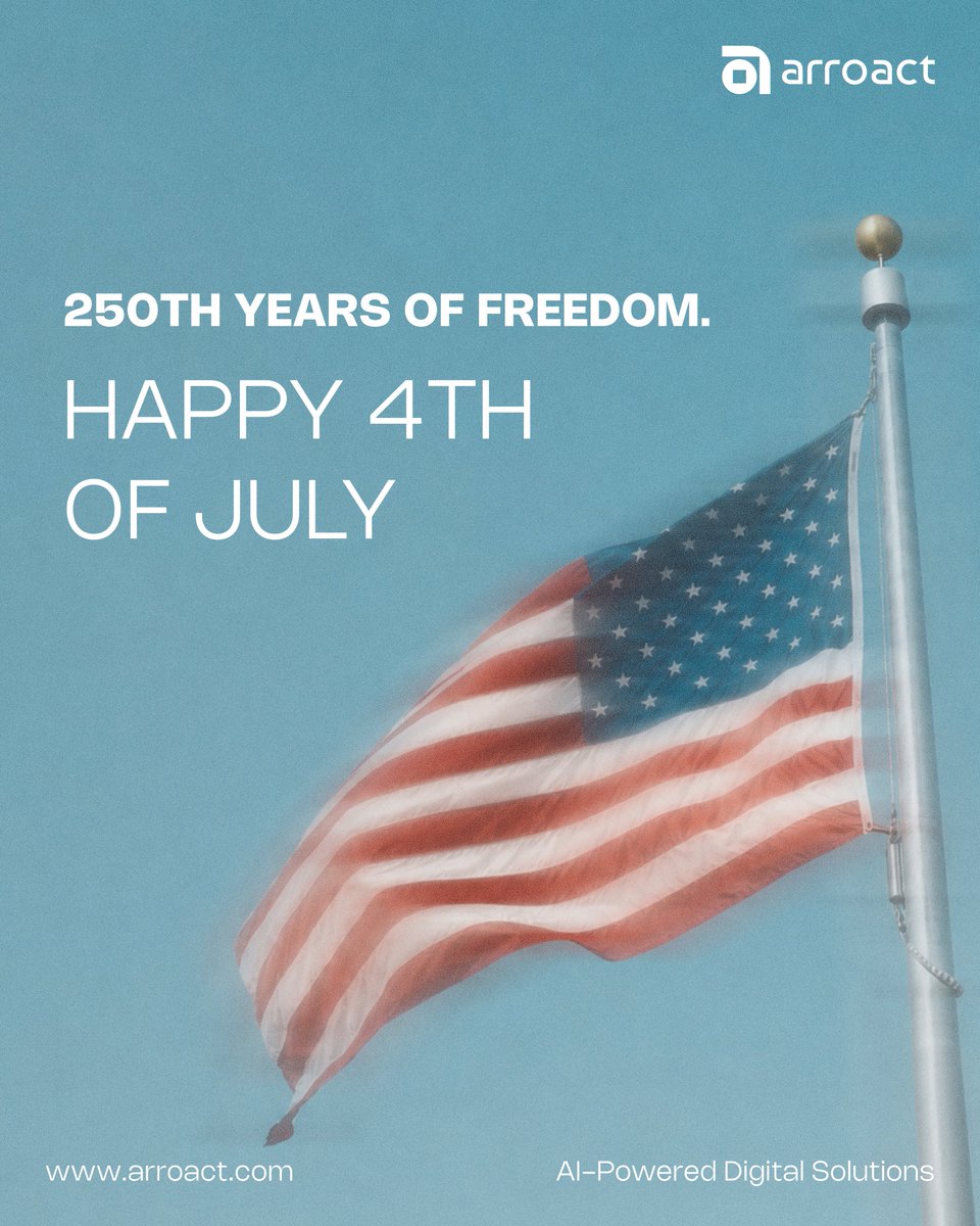 Arroact_Tech's tweet photo. Wishing our American friends, partners, and clients a very Happy Independence Day!

Here's to 250 years of freedom and counting.

#4thOfJuly #IndependenceDay #America250 #HappyIndependenceDay #Arroact https://t.co/tP9asgCLCD
