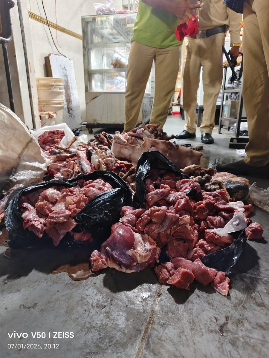 HFastHCP's tweet photo. 🚨 H-FAST &amp; CCS Bust Meat Adulteration

On 01.07.2026, H-FAST, CCS, FSO, Veterinary Doctor &amp; Habeebnagar Police apprehended 2 persons for supplying beef as goat mutton to hotels in Hyderabad. 50 kg beef seized &amp; disposed. Legal action initiated. https://t.co/0EGJCF4yRP