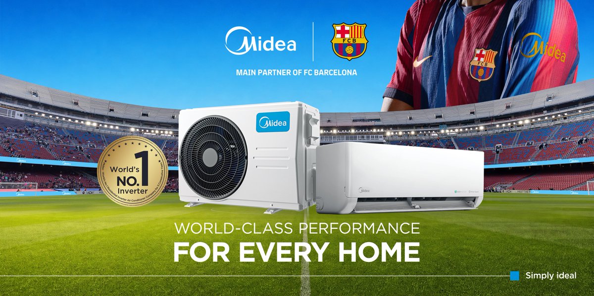 MideaShaker's tweet photo. Midea has kicked off a five-year partnership with FC Barcelona starting in the 2026/27 season. The Midea logo will appear on the club's sleeves, with both brands set to engage fans worldwide through innovation, technology, and football. ⚽🔵🔴

#MideaGroup #AC  #FCBarcelona https://t.co/606A3XRLj9