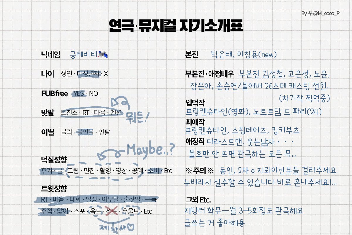 hiox_614kk's tweet photo. 스데 레전공 2연타로 때려맞고 덕통사고 씨게 와서 재업합니다,, 동인 2차 연성 다 먹고.. 딱히 지뢰 없이 즐겁게 덕질해용

관극이 많은 편은 아니지만 매번 소중하게 다니고 있어요!.. 탐라에 글쓰는 맞말트친 심으실 분?..

#연뮤덕_트친소 #뮤지컬_트친소
#프랑켄_트친소 #스윙데이즈_트친소 https://t.co/Y0BsBeiTlf