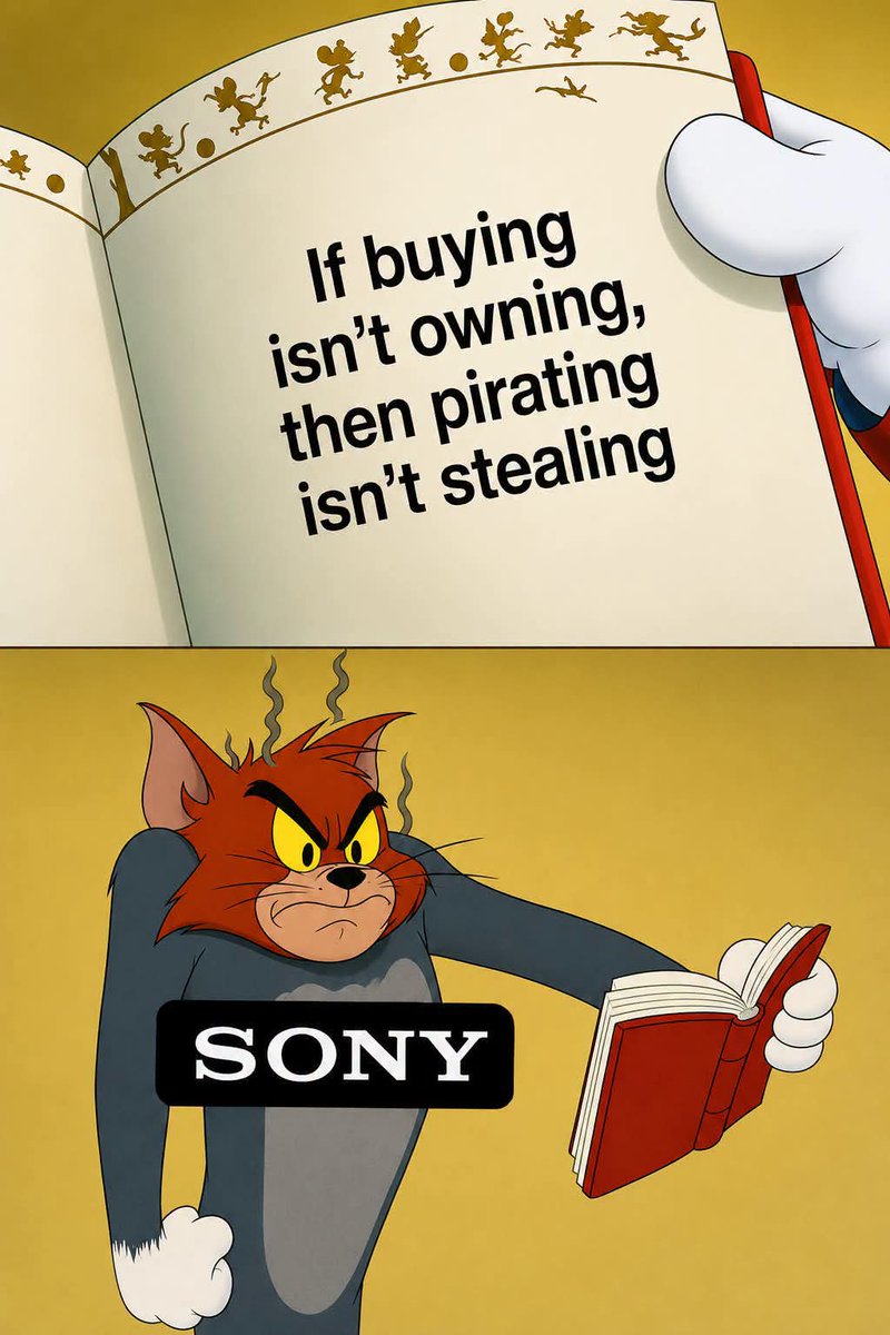 JustinTuthill's tweet photo. The tale of one Sony/ Playstation.

Playstation deleted over 500 different digital movies people had purchased with no refunds.

Sony also announced Playstation games will be entirely digital. https://t.co/OMEFDuIYHc