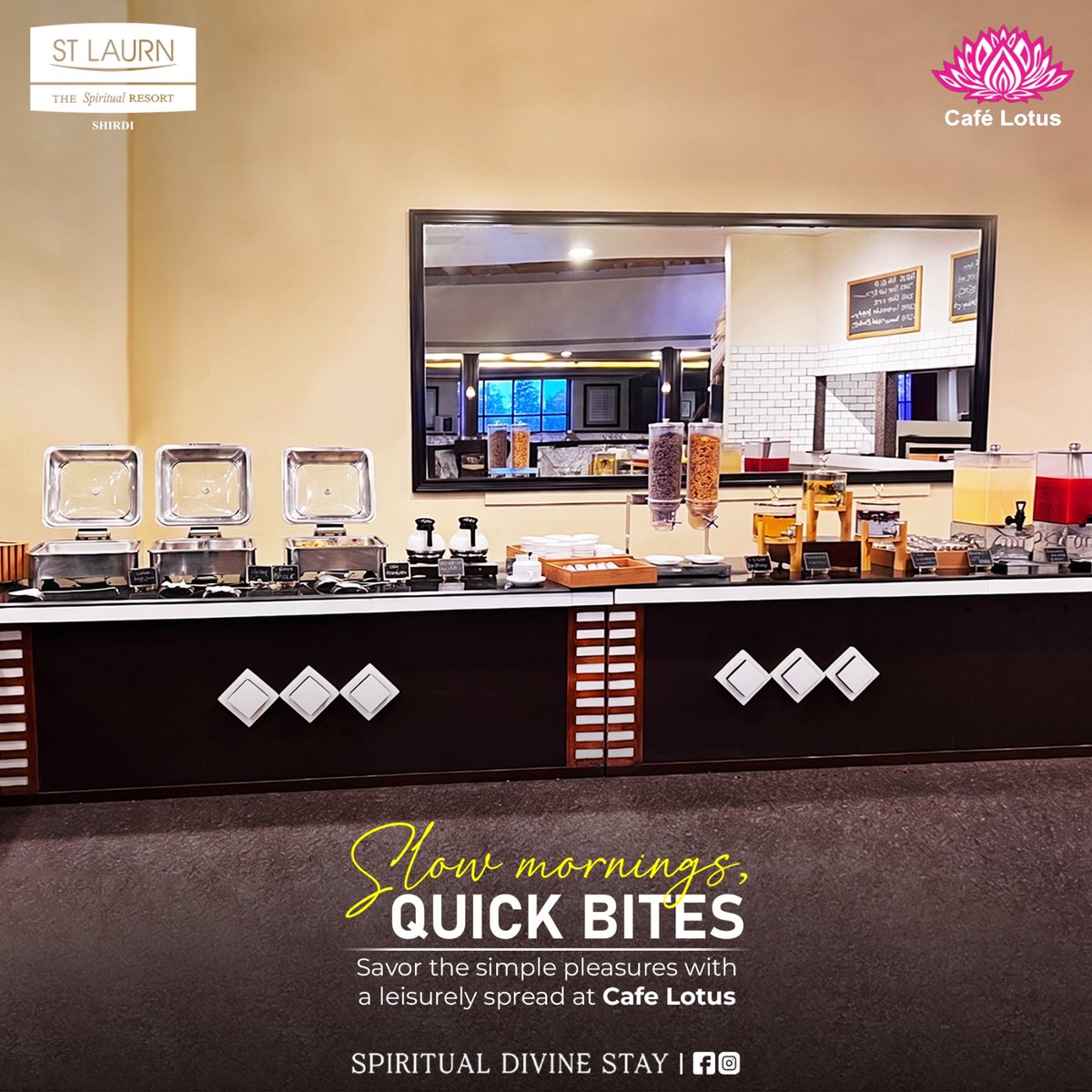 StLaurn_'s tweet photo. Slow mornings, quick bites at Café Lotus.
A perfect start to your spiritual getaway at St. Laurn, Shirdi.

#CafeLotus #StLaurnShirdi #BreakfastBuffet #ShirdiDiaries #TravelIndia https://t.co/zLhtYPOziR