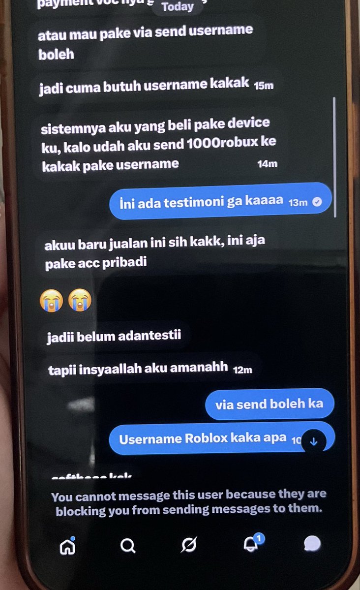 haechanie_gf11's tweet photo. SCAMMERS hati hati ya guys
no go pay scammers nya 089514020826
Kenapa si kalau ngescam harus bawa Tuhan 😭
#scammer #roblox #topup https://t.co/fVlaY3F7l7