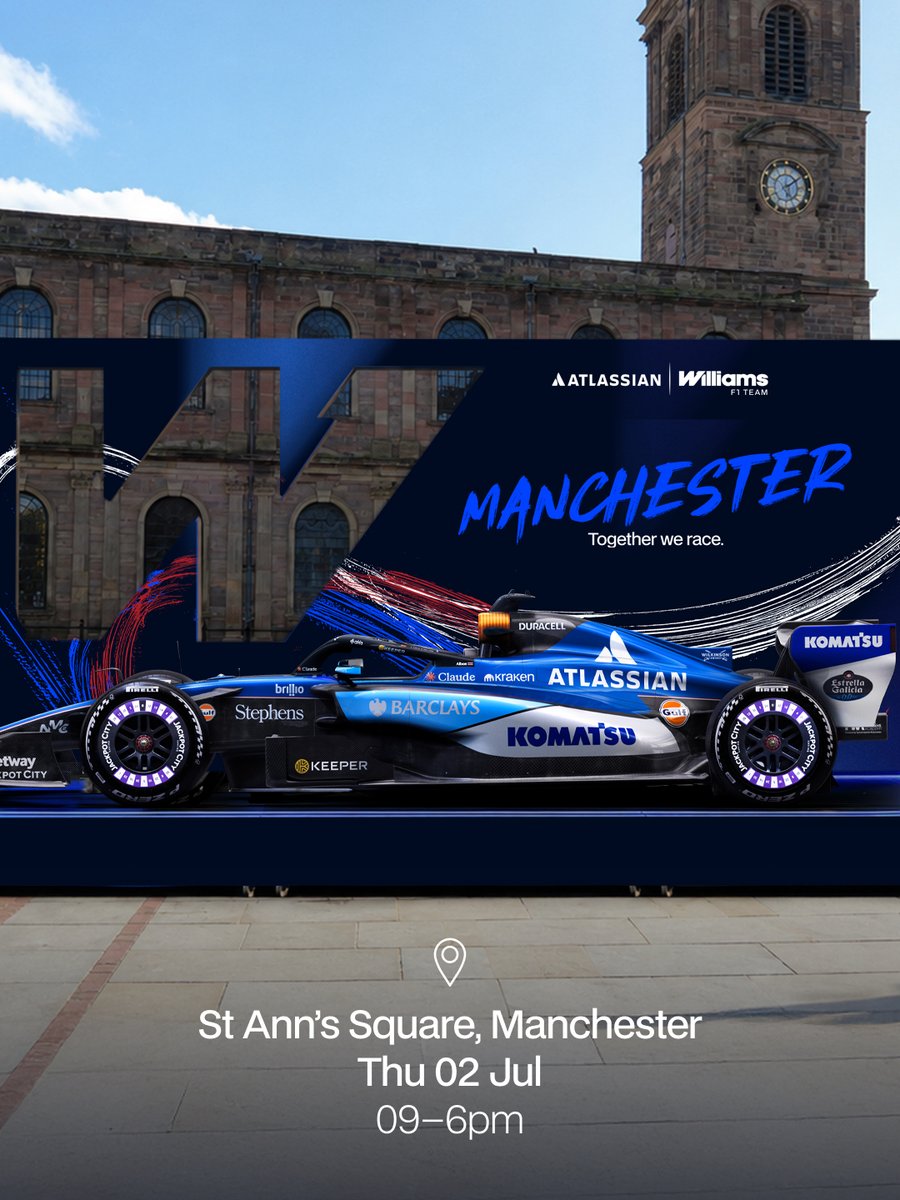 WilliamsF1's tweet photo. Manchester, it's your turn 💙

Our show car is in your city for one day only! Head down, check it out and enter for your chance to win some great prizes ✨ https://t.co/nIjulZiDRJ