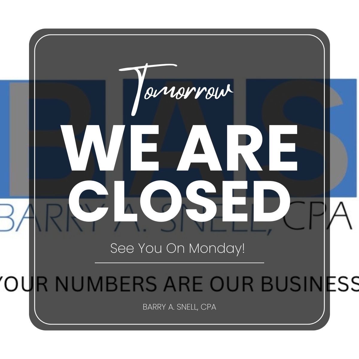 BarrySnell_CPA's tweet photo. Our office will close tomorrow in celebration of the 4th of July holiday. https://t.co/47hrbYlQXm