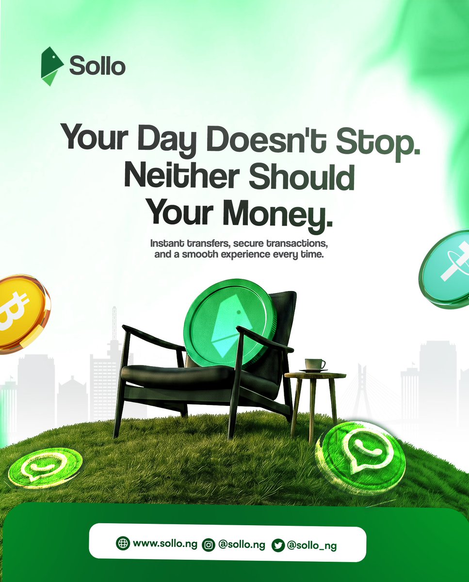 sollo_NG's tweet photo. Your money should move as fast as you do. ⚡
Whether you’re sending, receiving, or cashing out your crypto, Sollo keeps things moving, securely and seamlessly.
No delays. No stress. Just smooth transactions, every time.
#Sollo #CryptoMadeEasy #InstantTransfers #Web3Africa https://t.co/OpQ5FP9QBS