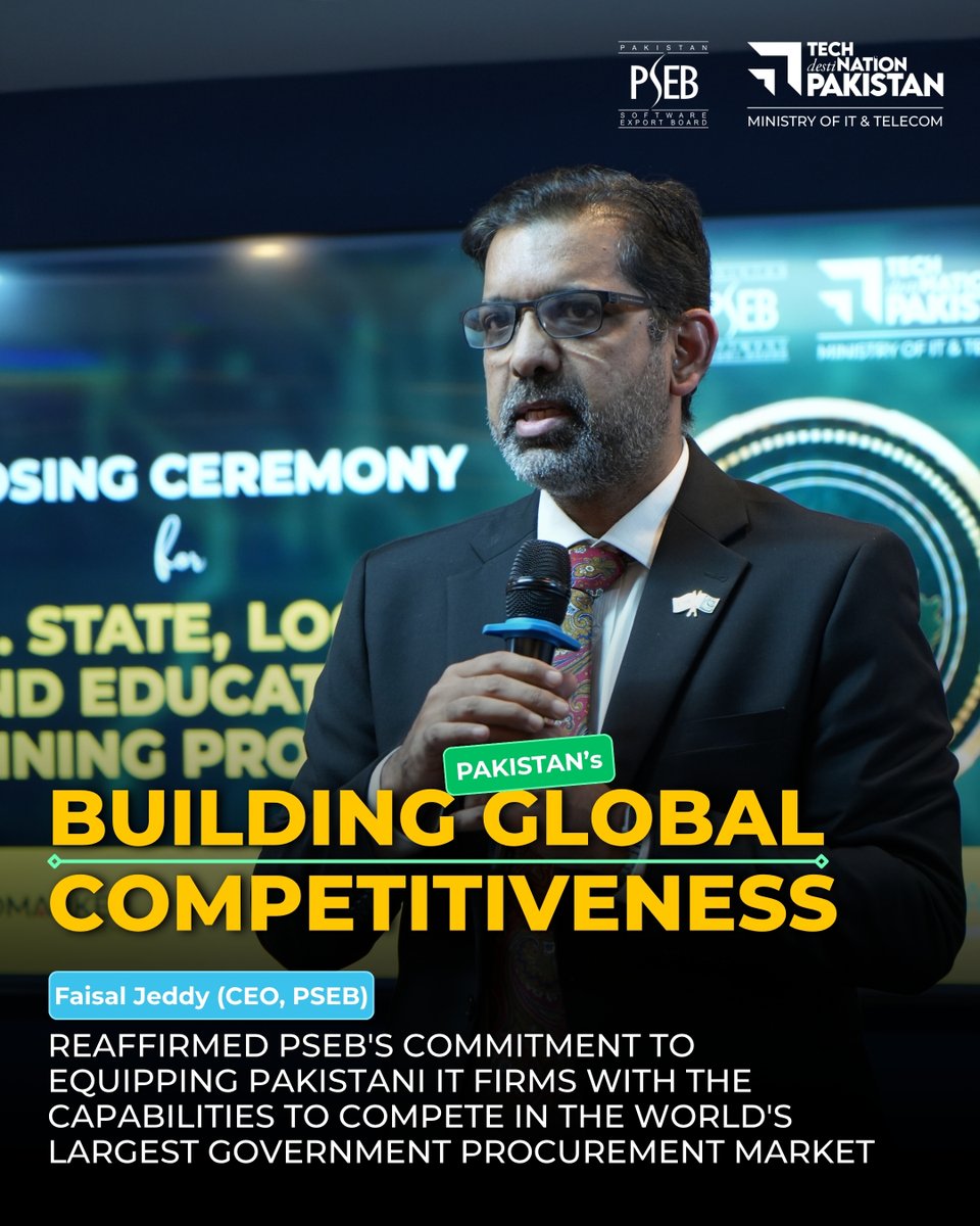 TechDestPak's tweet photo. #PSEB proudly celebrates the graduation of #Pakistan’s first U.S. #SLEDProcurement Training cohort. In the presence of Federal Minister @ShazaFK , 74 IT firms graduated, creating a US$22.8M #export pipeline and opening new #opportunities in the U.S. public sector market. https://t.co/booxTn8Gwm