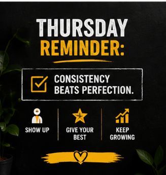 drsani201's tweet photo. Thursday reminder: Consistency beats perfection. Show up, give your best, and keep growing. 🌱 https://t.co/70lWcKAU7P