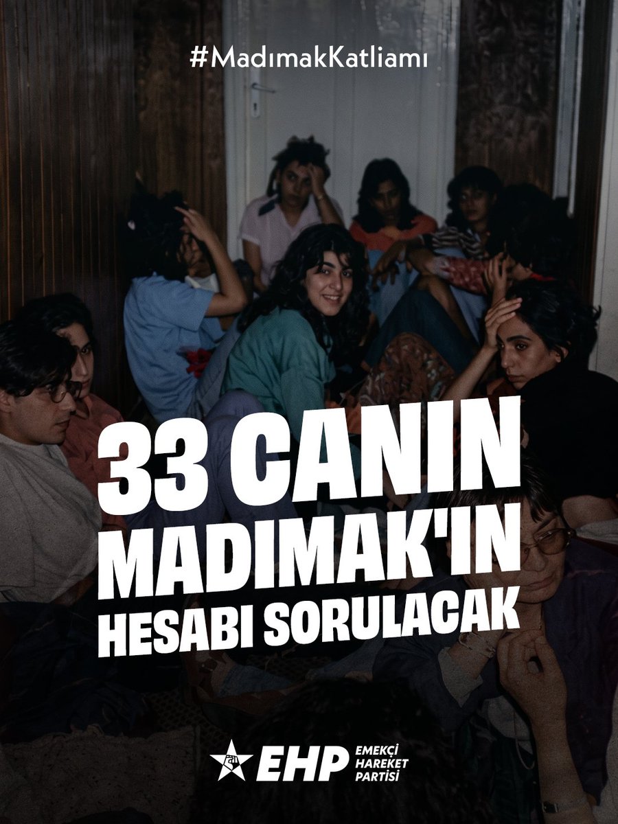 EHPgenelmerkezi's tweet photo. Madımak’ta 33 canımızın diri diri yakılarak katledilmesinin üzerinden tam 33 yıl geçti. 

33 yıl, 33 can. Bu 33 yılda sanıkların avukatları milletvekilliğiyle, bakanlıkla; failler ise af ile ödüllendirildi. Sivas'ta 33 canımızı yakan zihniyet bugün iktidarın gölgesinde palazlanıyor, korunuyor, cesaretlendiriliyor. Cezasızlık o ateşi 33 yıldır canlı tutuyor.

Fakat halklara düşman olanlar bilsin ki, ne Çorum, ne Sivas, ne de Suriye’deki hiçbir saldırı direnenleri asla yıldıramadı. Yakılan 33 can bugün öfkemizde ve mücadelemizde yaşıyor. Sivas’ın 33 güneşi 33 yıldır mücadelemizi aydınlatıyor. Onların aydınlığı ile, karanlıktan hesabı mutlaka soracağız.
#UnutMADIMAKlımda