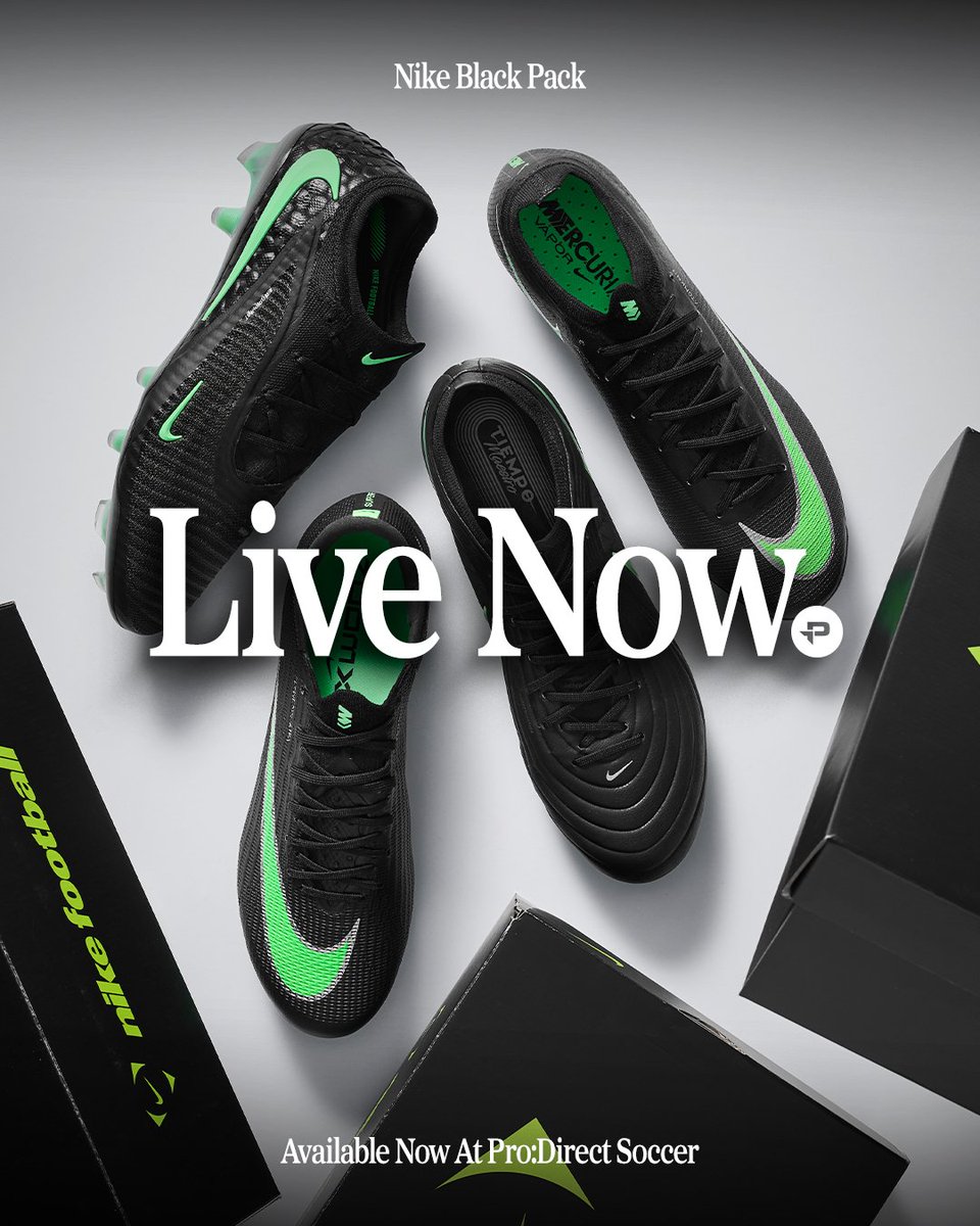 ProD_Soccer's tweet photo. Full pack available now 🔥 https://t.co/vHK4Gs2e2f

Nike go stealth mode with the Black Pack, dropping new colourways for the Tiempo, Phantom, and Mercurials ⬛️ https://t.co/KBNga7tYpf