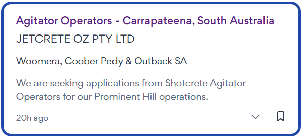MiningStarters's tweet photo. Agitator Operators - Carrapateena, South Australia

SHOTCRETE AGITATOR OPERATORS

https://t.co/jozVWyLduP https://t.co/bCyX0qdUTT