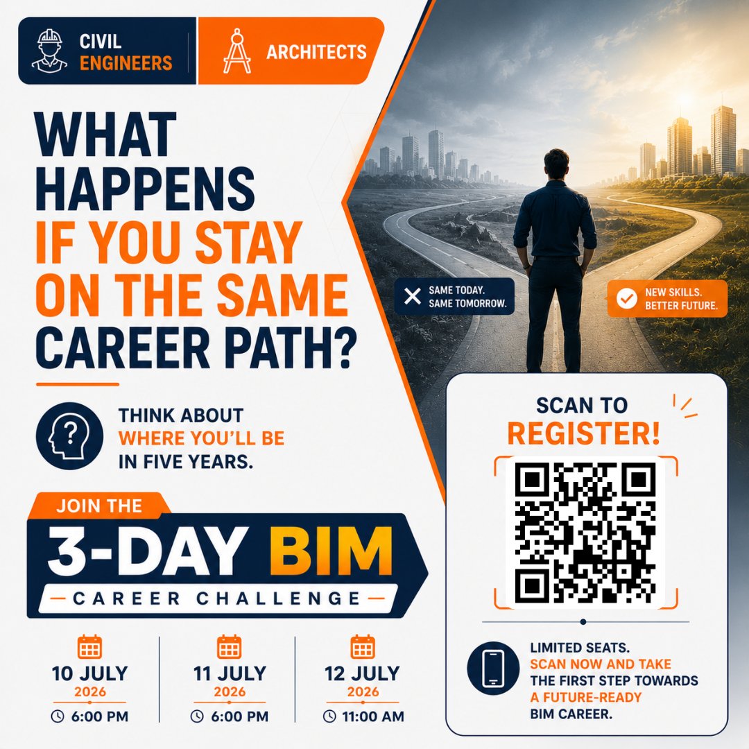 DesignStudioIns's tweet photo. Will Your Career Look Different in 5 Years?
Register Here:
π https://t.co/2SDZjZ1SNm
If your skills don't change, will your career? Discover the BIM skills shaping the future.
#BIMFastTrack #CivilEngineering #BIM #CareerGrowth #FutureSkills https://t.co/ufff49vSv7