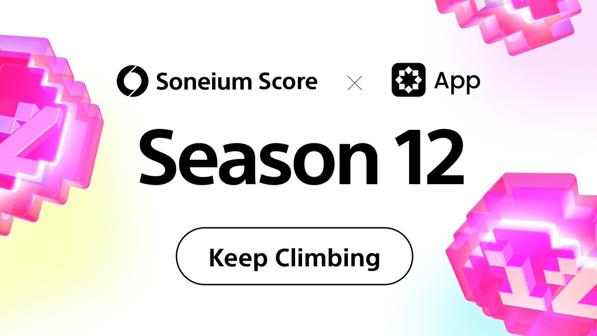 soneium's tweet photo. Soneium Score Season 12: Keep Climbing.

With @heroesofhecanos, @OnChainGM, @sweep_haus, and @fantasyteamio joining the lineup, all on Soneium via @StartaleApp.

Every action counts. Let's keep building. 👇 https://t.co/NQqp5uyTDw