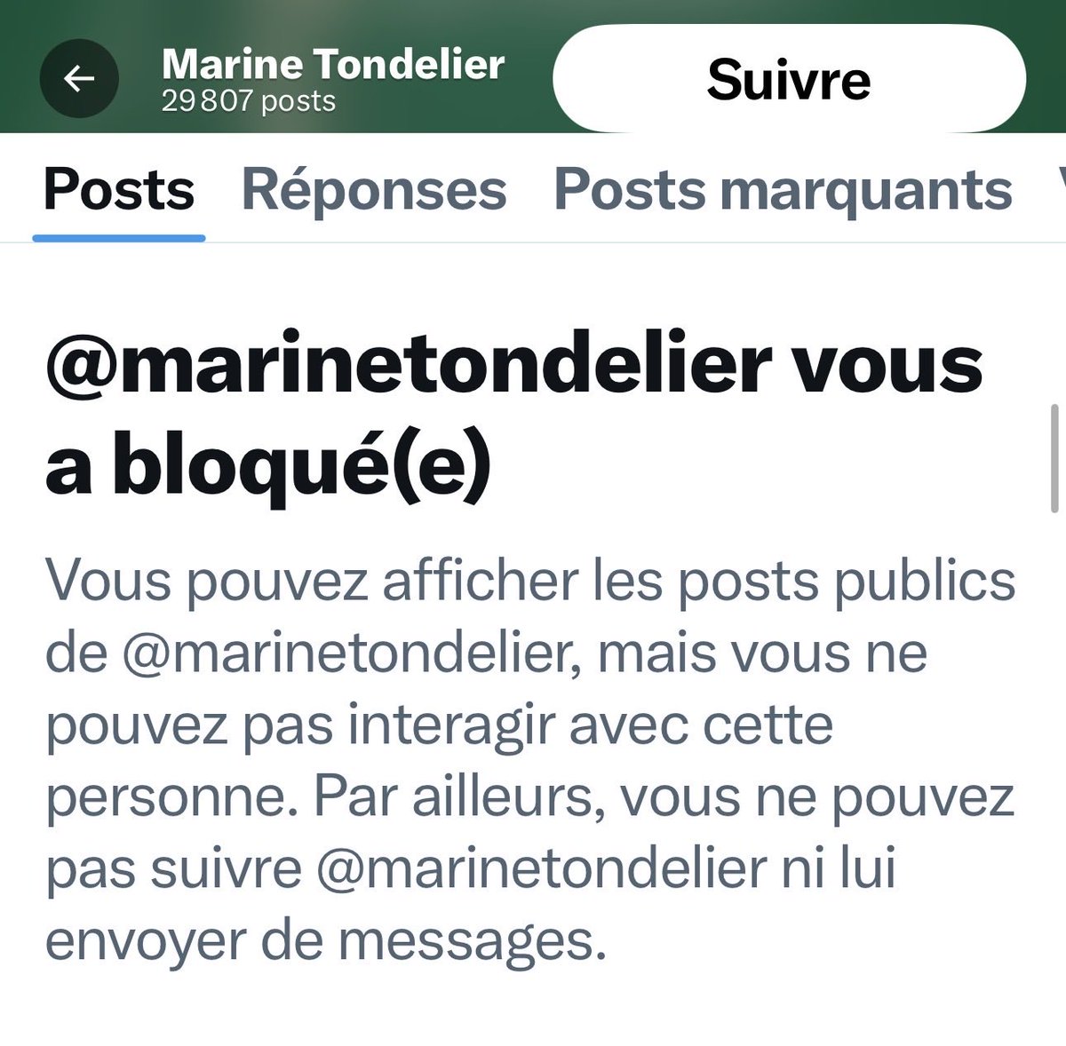 barriere_dr's tweet photo. Les amis, un drame vient d’arriver.

Voulant partager une vidéo de @marinetondelier pour en faire son éloge, je m’aperçois que c’est impossible.

Dans l’incompréhension la plus totale, je vais donc vérifier.

Et là.

Le drame.

(On notera au passage que je n’ai jamais insulté qui que ce soit ici, que je formule des critiques étayées et argumentées, et que donc manifestement toutes les vérités ne sont pas bonnes à laisser dire pour certains grands démocrates 😌)