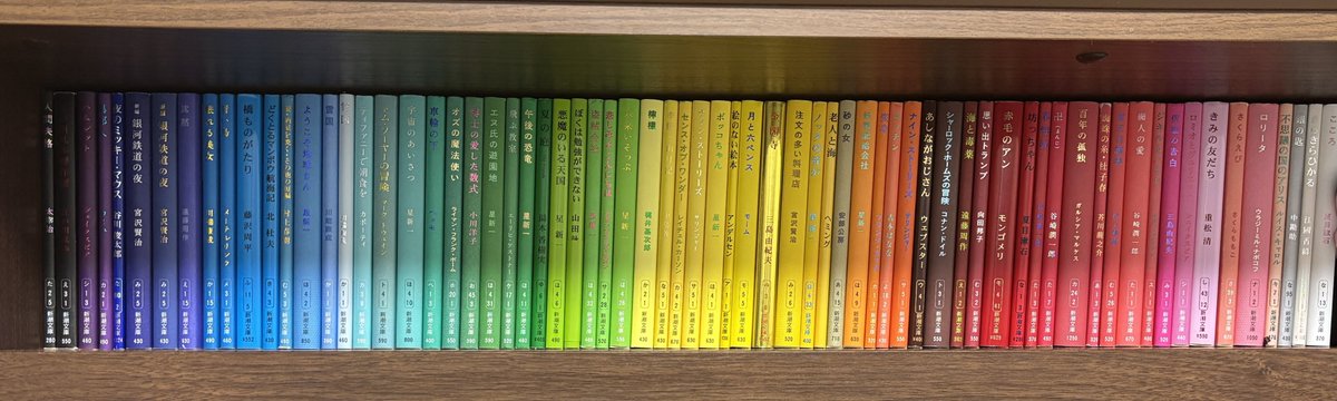 orucamaru's tweet photo. 新潮文庫プレミアムカバーをずっと集めてて、今年も新作をお迎えして幸せ💕

新居に全部並べられる本棚があって神！！！✨

80作品くらいかな？
まだ持ってない数作品どこかで集められるといいな…🙌

#新潮文庫 #プレミアムカバー #読書 https://t.co/0AcFrycaeS