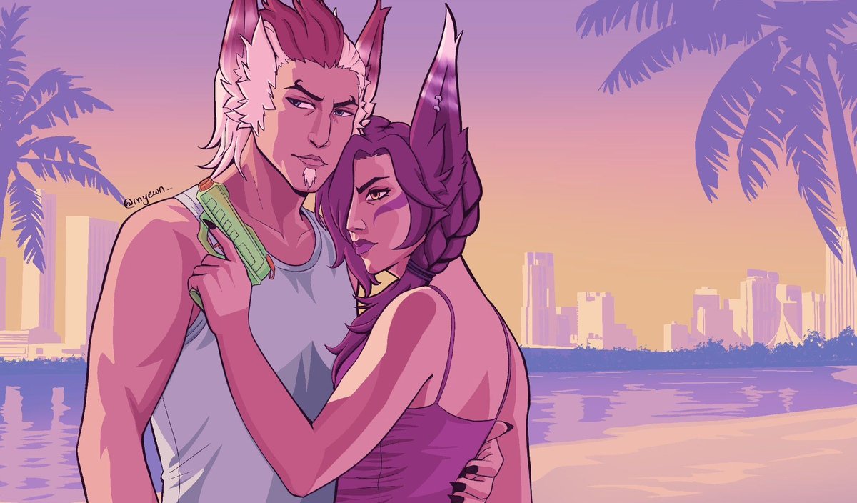 myewn_'s tweet photo. I liked my GTA 6 girl Xayah drawing a lot so I wanted to do another one with both my fave birds. and yes I did make the gun a water gun simply because I thought it was funny.
#xayah #rakan #leagueoflegends #leagueoflegendsfanart https://t.co/JXT8FOmIsu