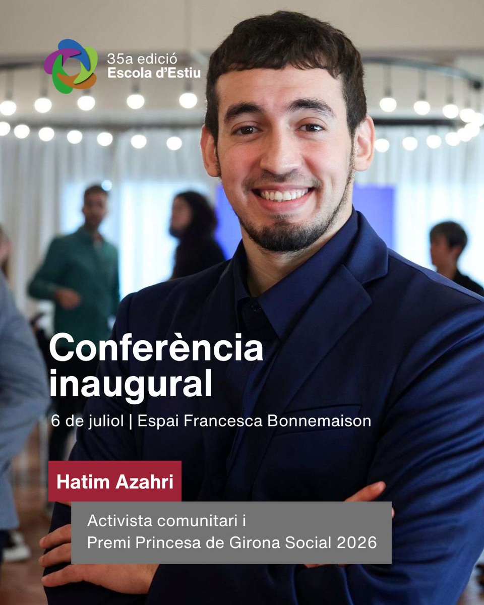 socialdiba's tweet photo. 🗣️ L’Escola d'Estiu dona el tret de sortida a la seva 35a edició amb una conferència inaugural a càrrec de @Hatim_Azahri98, activista i Premi Princesa de Girona 2026. 

🗓️6 de juliol, a les 10 h
📍Espai Francesca Bonnemaison

✅Inscriu-te aquí:  https://t.co/89FVmwS4CX https://t.co/goWnXamwWK