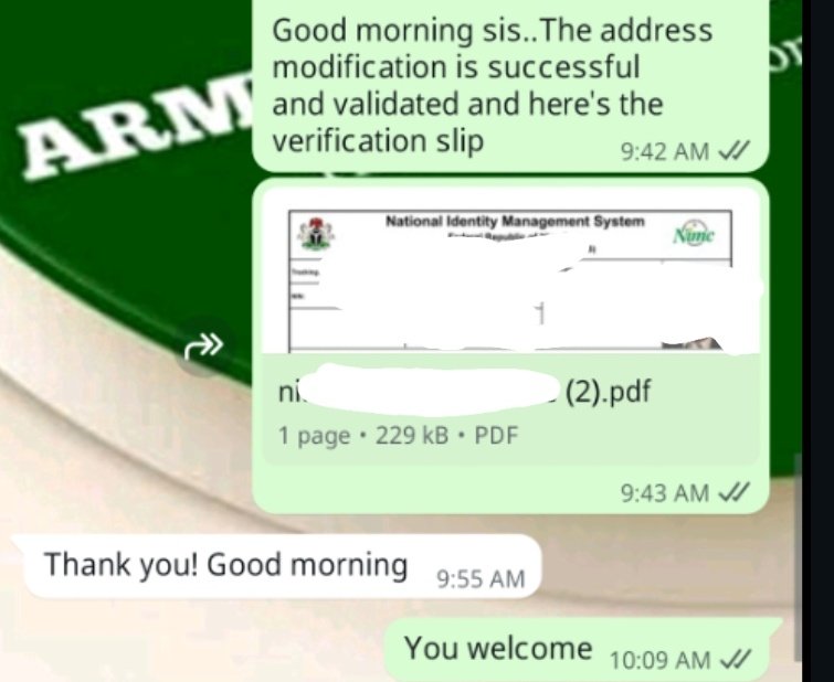 Armdivaa's tweet photo. Address Modification corrected and delivered ✌️

One Nin at a time ,we keep perfecting NIN Details without stressing you 

Thank you for entrusting your NIN issues to us

Which of your Nin issues are we resolving today...send a DM let's get started ✨ https://t.co/M89NJTbxJO