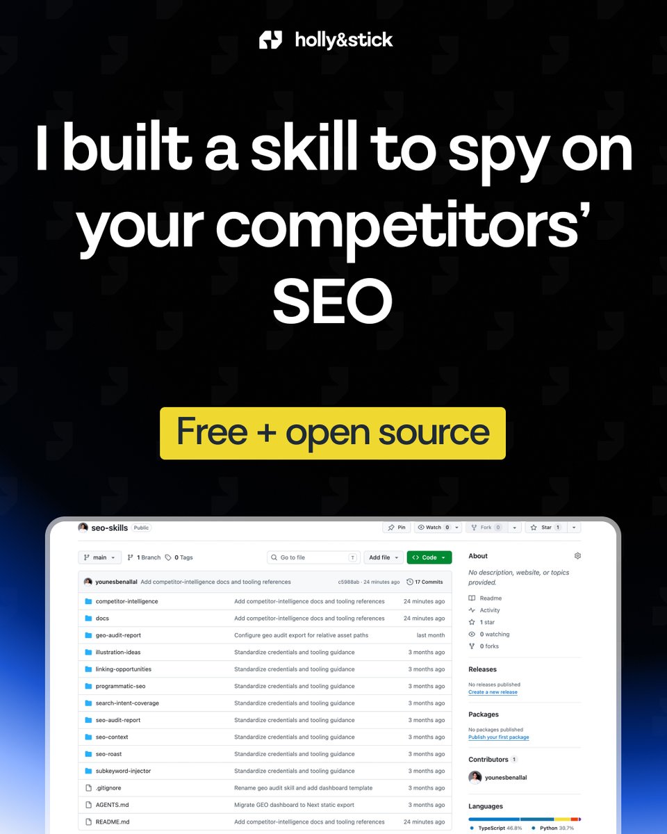 youarenes's tweet photo. Your competitors are giving away their SEO strategy for free.

Most people never look at their sitemap.

I built a free, open-source skill that analyzes sitemap patterns, finds commercial gaps, and monitors new pages.

Comment to get the link :) https://t.co/fKRhJzCp40
