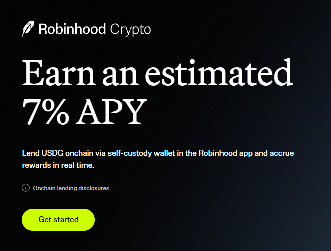 Bitwux's tweet photo. ⚡️搞理财的来看一下，Robinhood Earn 上线了——

通过自我托管钱包在链上借出 USDG，预计年化 7%。

Robinhood 自己不生成收益，而是把用户的稳定币存款路由到 Morpho 上由 Steakhouse 策展的金库；

金库把 USDG 出借给蓝筹加密资产 / RWA 抵押的借款市场，并接入Spark @sparkdotfi 的收益基础设施。

所以这个 7% 收益来源本质是：借贷利差 + Spark 储蓄利率 + RWA/国债端收益的组合。

这个也是完美契合 Spark 前面为稳定币互换需求爆发准备的 Stablecoin FX Layer 设计了！