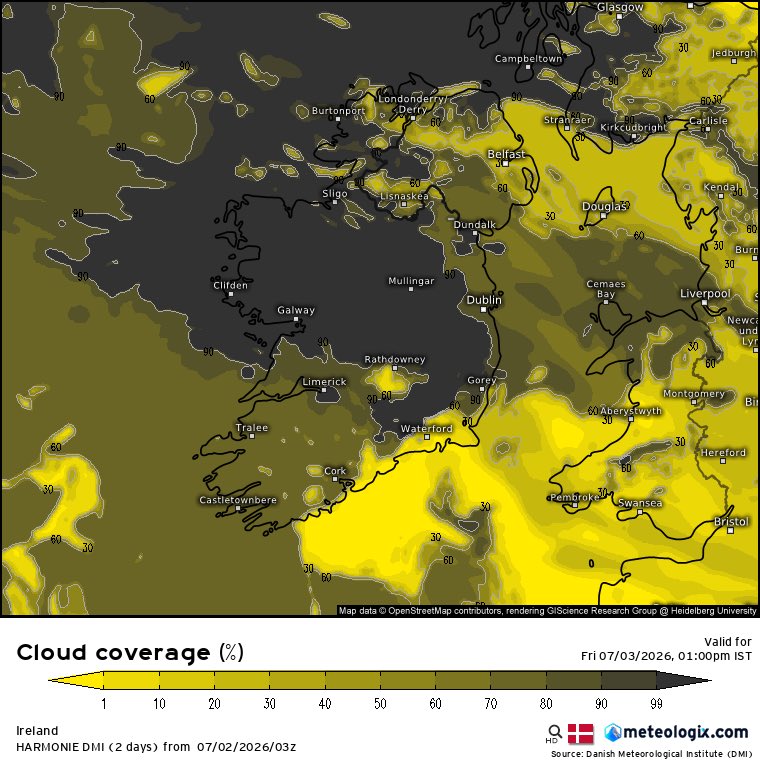 CarlowWeather's tweet photo. A cloud and breezy start to Thursday but wind will ease and more sunny spells will develop. A lot of cloud Friday and even more on Saturday but the Southeast coast looks the place to be for sunshine on Saturday. https://t.co/mOOpd8VtjK