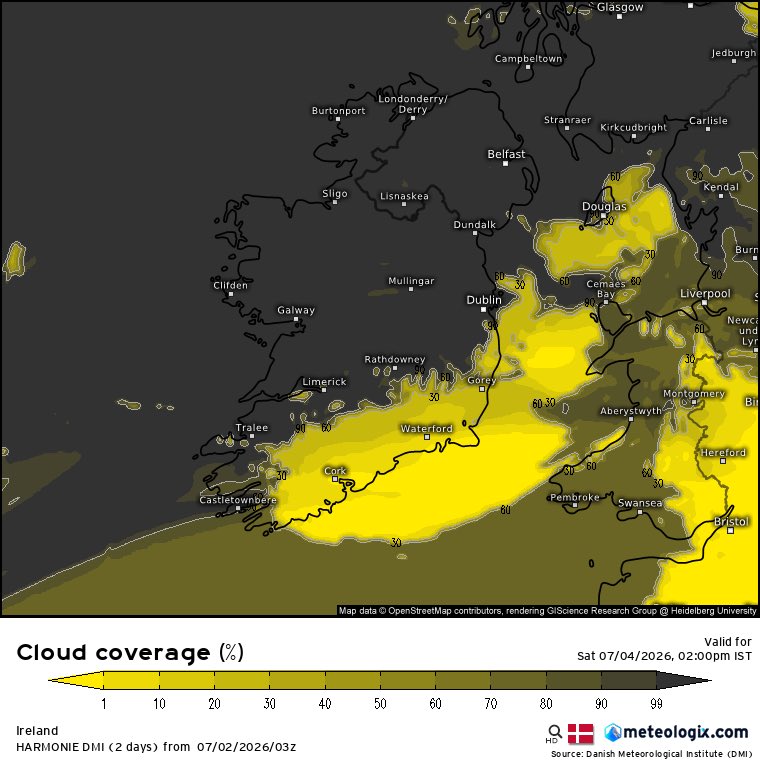 CarlowWeather's tweet photo. A cloud and breezy start to Thursday but wind will ease and more sunny spells will develop. A lot of cloud Friday and even more on Saturday but the Southeast coast looks the place to be for sunshine on Saturday. https://t.co/mOOpd8VtjK