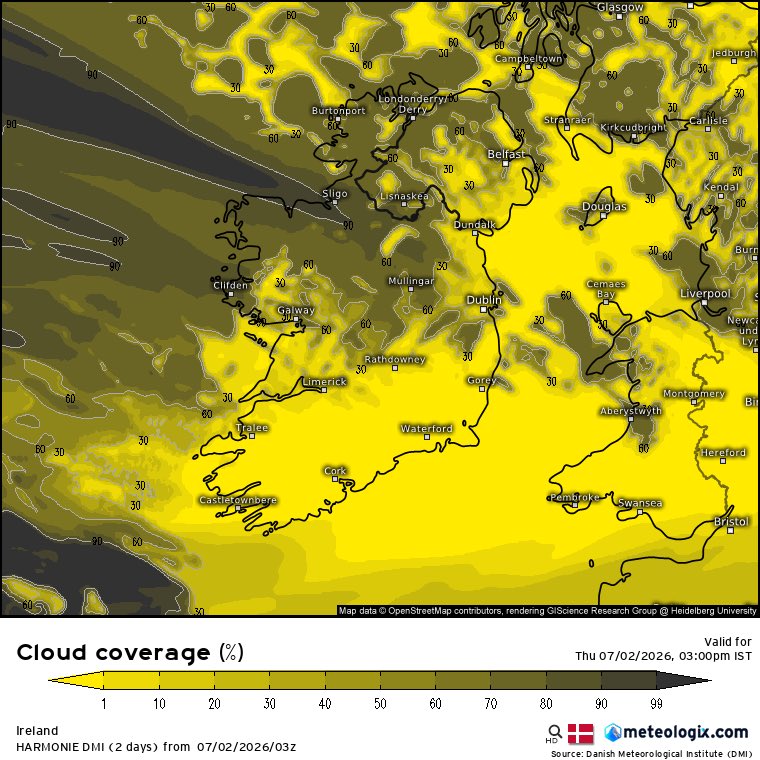 CarlowWeather's tweet photo. A cloud and breezy start to Thursday but wind will ease and more sunny spells will develop. A lot of cloud Friday and even more on Saturday but the Southeast coast looks the place to be for sunshine on Saturday. https://t.co/mOOpd8VtjK