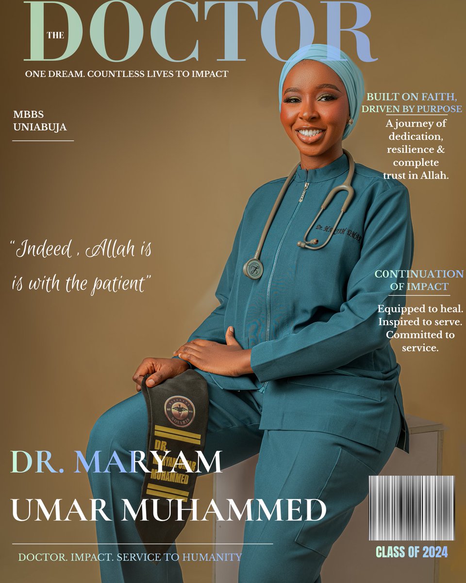 WithDrMaryam's tweet photo. Alhamdulillah, I’m officially DR. MARYAM UMAR MUHAMMED. Your doctor will see you now 🤩🥳🥳🥳🥰❤️. Graduated with distinctions plus a distinction in surgery (future surgeon here insha Allah). Looking forward to being an amazing doctor insha Allah ❤️🥰. https://t.co/HbPrl5vH3A