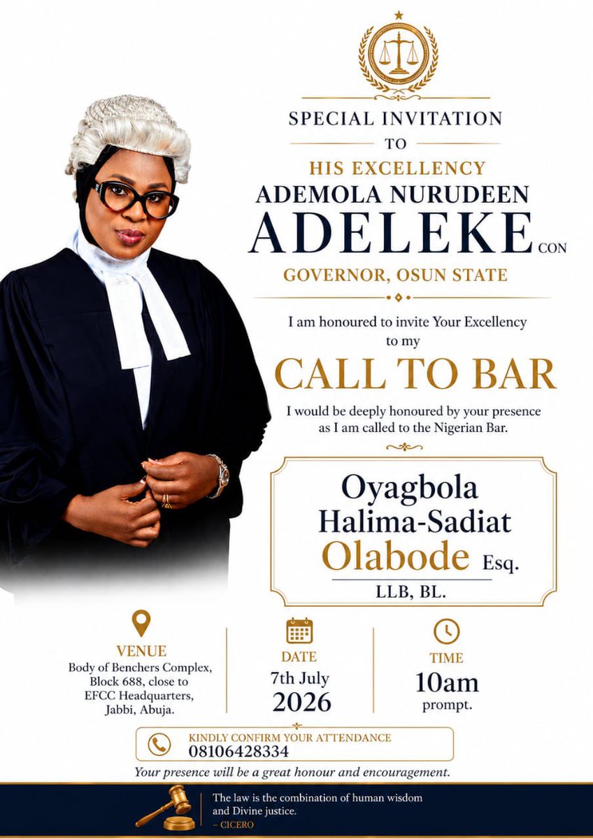 RajiAlameen1's tweet photo. Nobody is taking this Call to Bar as seriously as my aunt. 😭

Someone please let President Tinubu and Governor Adeleke know they’re invited. https://t.co/7rNkJwOi9B