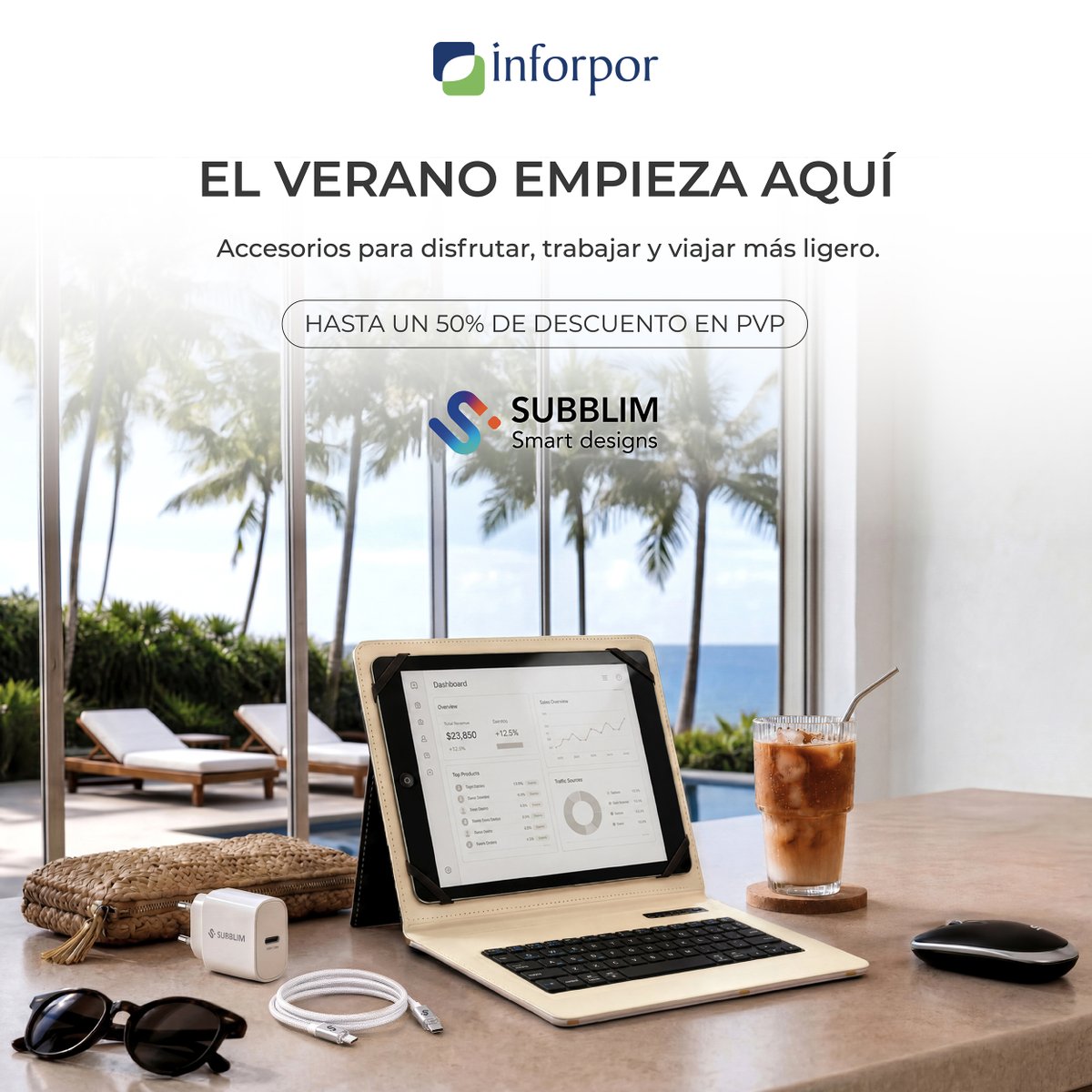 Inforpor's tweet photo. ☀️¡El verano empieza aquí! Con @subblim e @Inforpor equipa a tus clientes con los mejores accesorios para trabajar y viajar. 🎒⌨️🔌
🔥 Hasta un 50% de descuento en PVP.
🛒 Compra aquí: https://t.co/pX9UvaGcK1
#Inforpor #SUBBLIM #CanalIT #Tecnología #Resellers #Verano https://t.co/QKLpIWhBLx