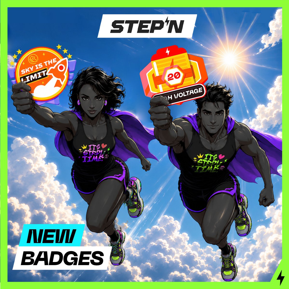 Crypto30Y's tweet photo. 🌤️ Sky Is the Limit! Have You Earned the New Badges Yet? 🏅

I have to admit, collecting #STEPN badges is becoming seriously addictive. 😅

Every new badge represents another milestone, another goal achieved, and another reminder of the effort you've put into your journey. It's a simple feature, but it makes long-term progression feel much more rewarding.

This time, STEPN has introduced two new badge collections celebrating dedicated users:

⚡ High Voltage tracks the highest amount of daily Energy you've reached in a single Realm, with milestones at 2, 4, 9, 12, and 20 Energy.

☁️ Sky Is the Limit might be my favorite. It rewards users who keep increasing their daily GST earning cap, with badge levels unlocked at 320, 500, 1000, 1500, and 2000 GST. It's a great way to recognize the long-term commitment needed to keep pushing those limits.

If you've unlocked one (or both!), don't forget that you have a chance to show them off and win 500 GMT! Share your newly earned badges in the official giveaway post. Two winners, one from each badge category, will each receive 500 GMT. You have around 24 hours to enter.