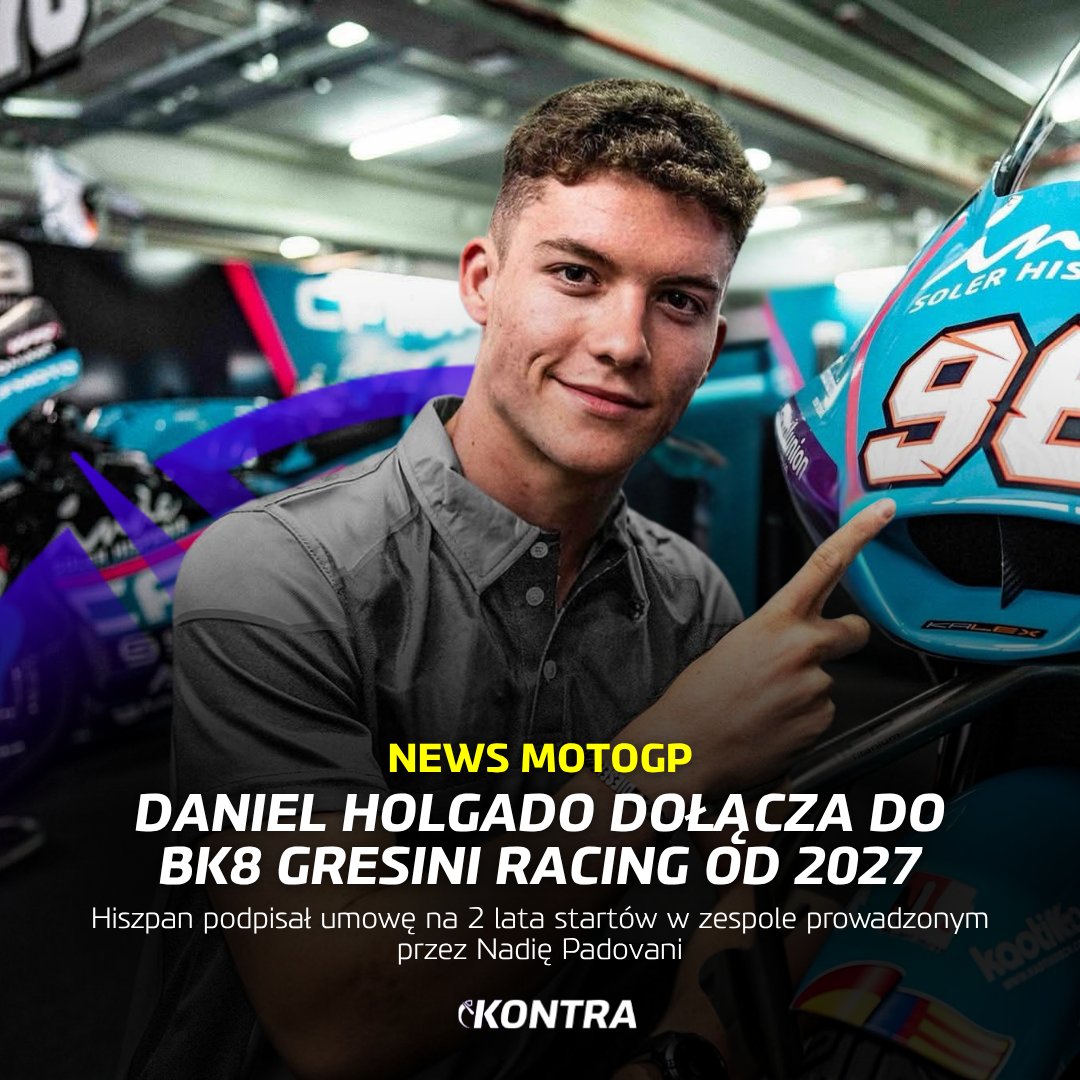 kontra_moto's tweet photo. 🇪🇸 Daniel Holgado dołącza do stawki MotoGP od sezonu 2027 🚨

Hiszpan zajmujący obecnie 6. miejsce w mistrzostwach świata Moto2, dołączy do zespołu Gresini Racing

#KontraMoto #MotoGPpl #PolsatMotoGP #GresiniRacing #Moto2 https://t.co/JvaZoRPsLA