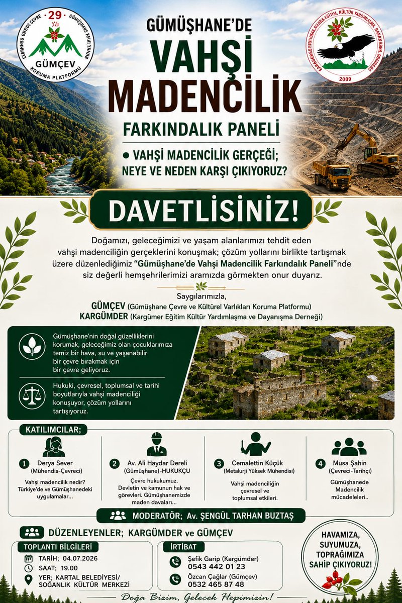 karinca2024's tweet photo. %93 madenlere ruhsatlı olan Gümüşhane, aynı zamanda en çok göç veren ilimiz..
Vahşi madenlerin işgali Gümüşhane'yi kuşatmış durumda.

İstanbul'da olan  tüm Gümüşhanelileri  ve yaşam savunucusu karıncaları panele davet ediyoruz.

4 Temmuz 
Soğanlık- Kartal
 (anadolu yakası ) 
Ayrıntılı bilgi görselde.

#GümüşhaneÖlmesin 
#VAHŞİMADENCİLİĞEHAYIR 
#ToprağınÜstüAltındanDeğerlidir 
#KarıncalarBi̇rleşin