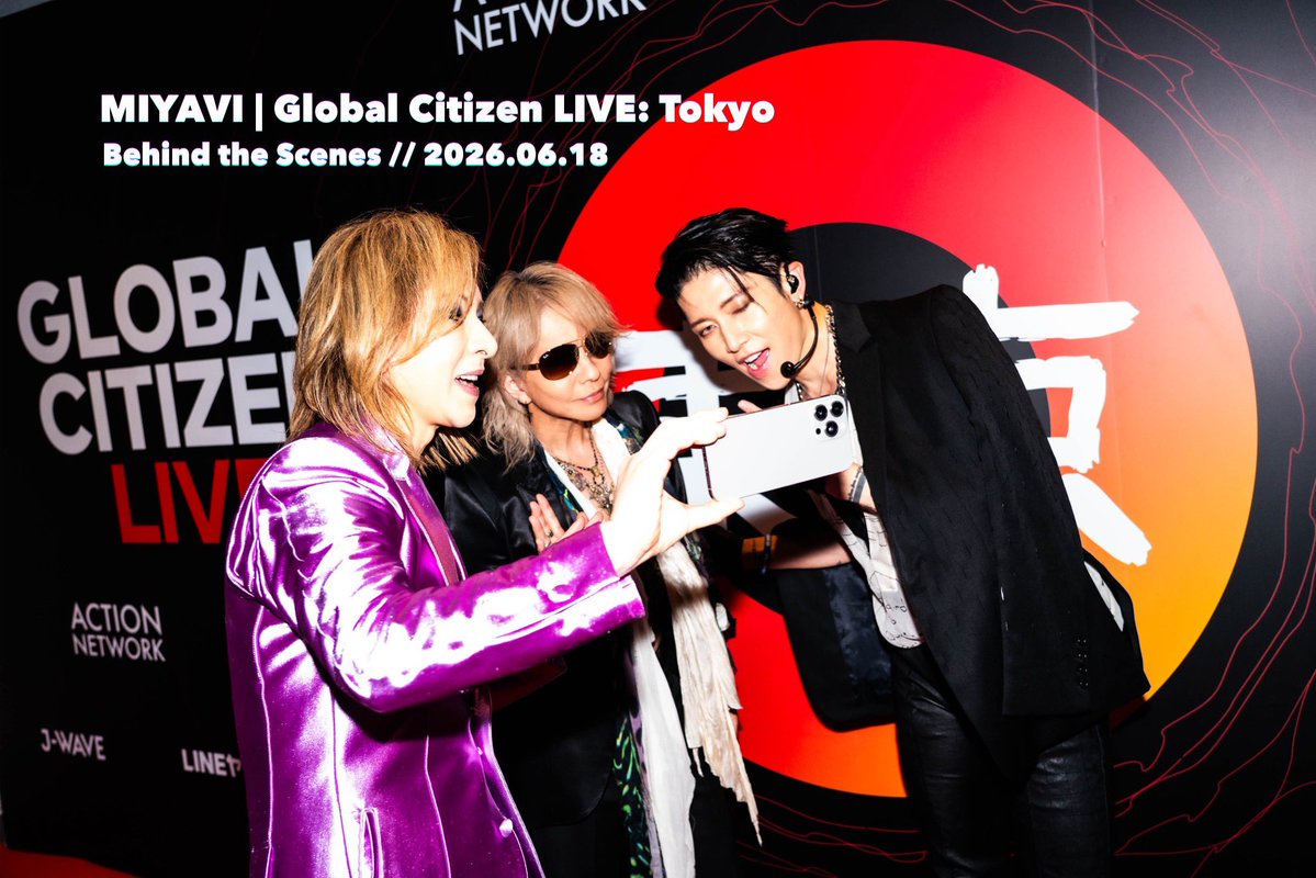 staff_miyavi's tweet photo. ／
2026/06/18 「Global Citizen LIVE: Tokyo」
当日の舞台裏を公開🎸🎸
＼

HYDEさん、清春さんらとともにYOSHIKIさんのサプライズゲストとして出演

リハーサルから本番直前までの特別な1日🎸🎸

ぜひご覧ください⚡️

🎥 https://t.co/5K4GGZOajO

#GlobalCitizen
@MIYAVI_OFFICIAL https://t.co/Gngjn1g04I