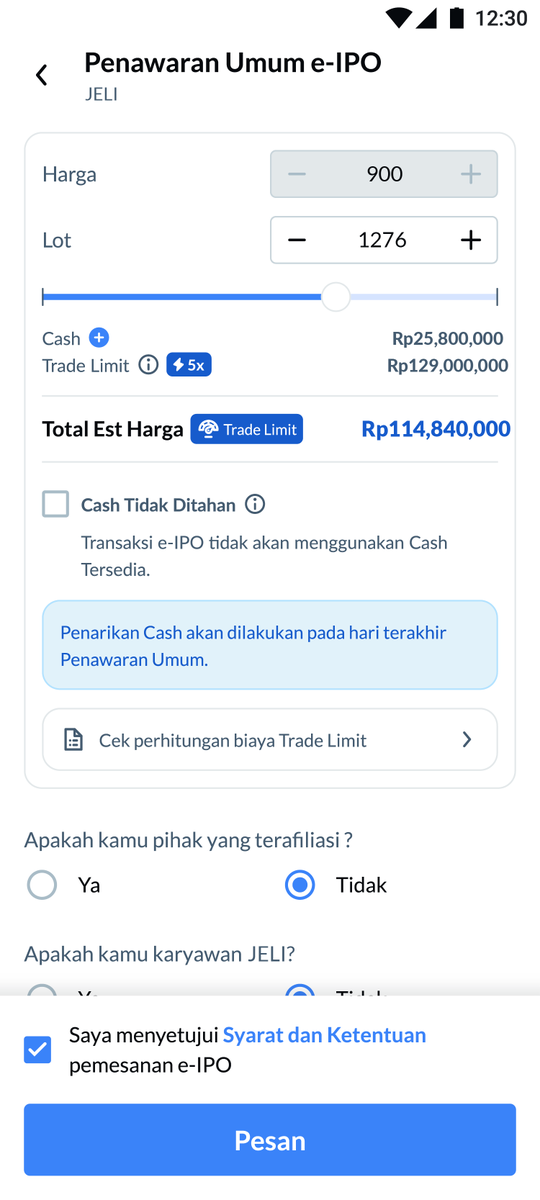 jondraa1's tweet photo. Jujur ini fitur yang bikin gue penasaran. Kalau conviction udah ada, ternyata buying power buat IPO bisa lebih fleksibel pakai Trade Limit. Cash gue tetap segini, tapi kapasitas order jauh lebih besar. Tinggal inget satu, leverage itu memperbesar peluang sekaligus risikonya. https://t.co/Wwhq52K7h3