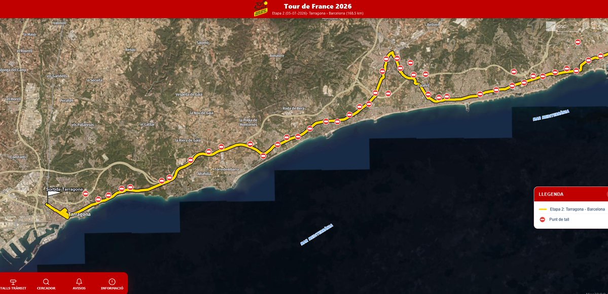Dipta_cat's tweet photo. Aquest diumenge 05/07 la segona etapa del Tour de França tindrà la sortida a #Tarragona i passarà per 9 municipis més de la demarcació🚴. Informeu-vos de les afectacions a la mobilitat i gaudiu d'aquest rellevant esdeveniment esportiu 👉https://t.co/joWdVLCokC. #GDTF2026 #TDF2026 https://t.co/z3WdmPuWGR