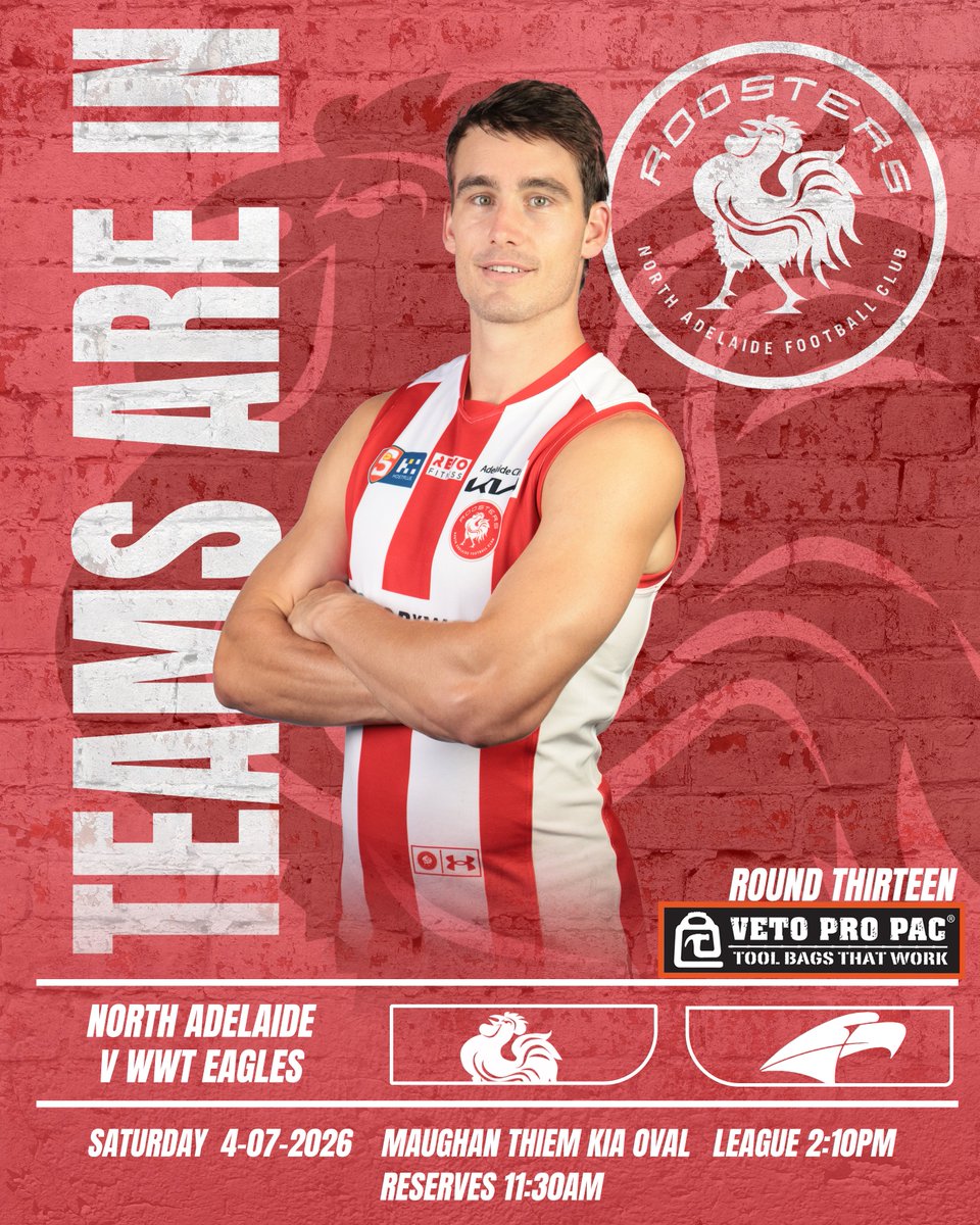 NorthAdelaideFC's tweet photo. Teams are in for our Round 13 clash with the Eagles.
We've named five inclusions in our League squad of 25.
See how our League, Reserves, 16s and 18s will line up here:
https://t.co/0x7gnbkplo https://t.co/eEfu385LK6