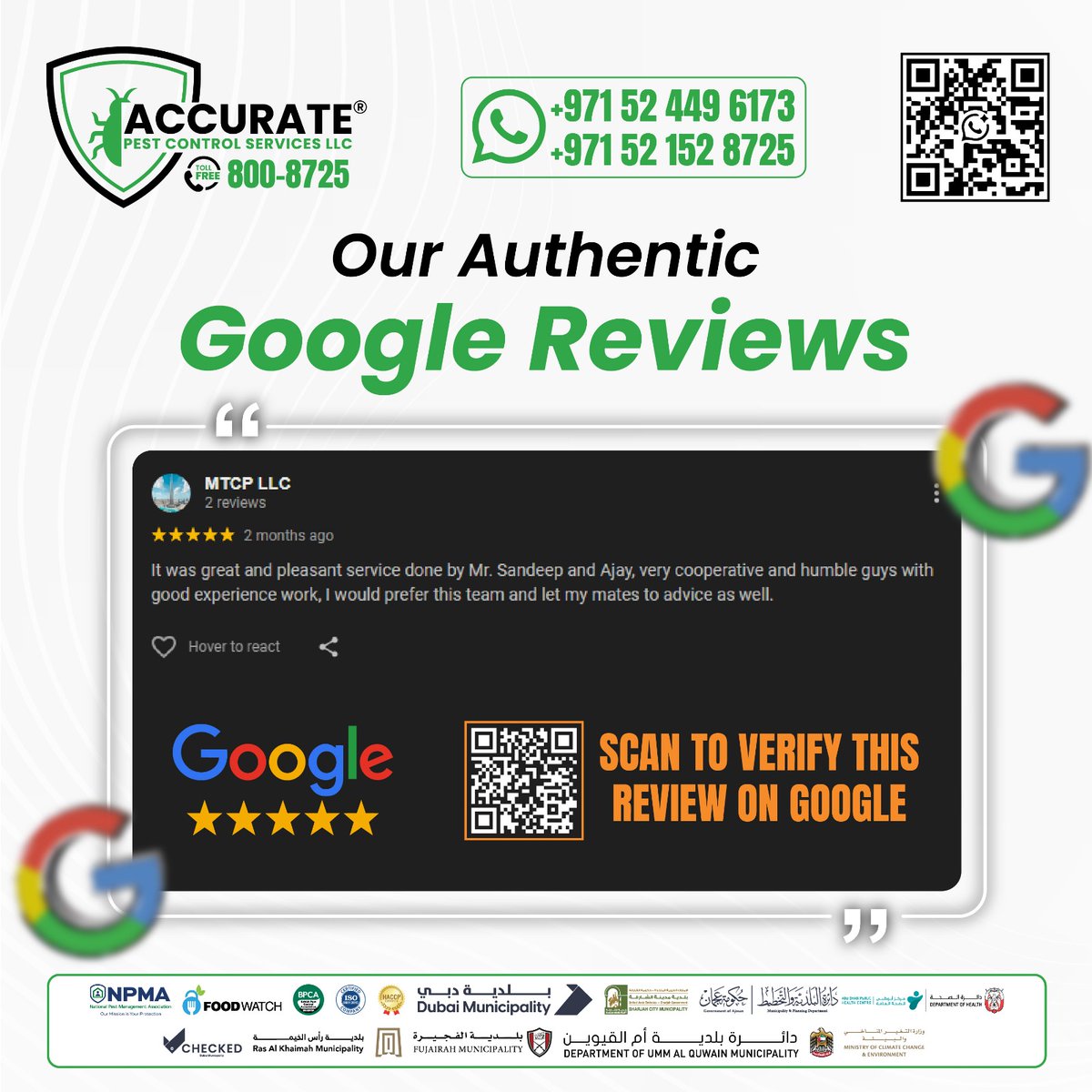 AccuratePestC's tweet photo. 5-Star Reviews don't lie! โญโญโญโญโญ Check out our 100% genuine Google Reviews. When you need pest control in Dubai, Abu Dhabi, or Sharjah, trust the experts.
#DubaiServices #PestFreeUAE #GoogleReviews https://t.co/cSn1IA07P8