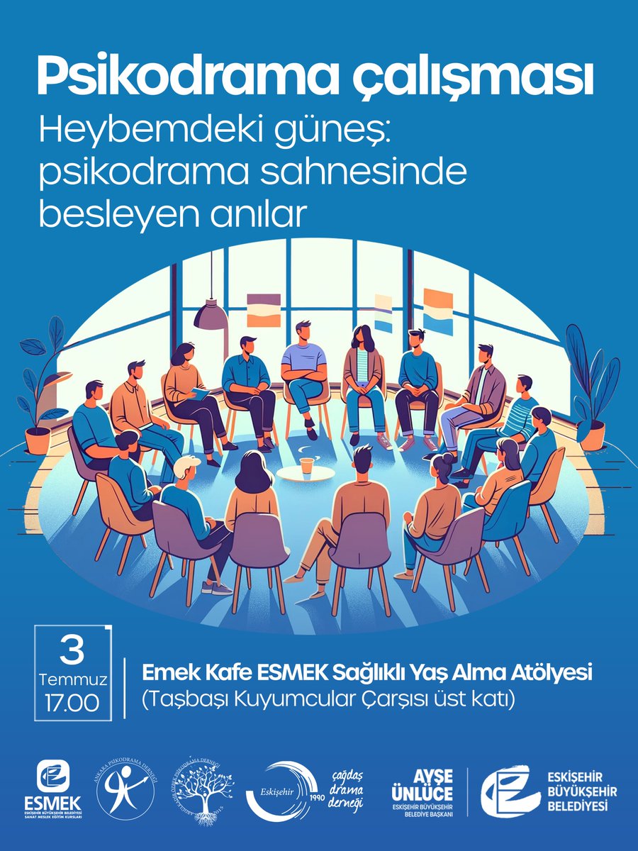 BsehirEgitim's tweet photo. Psikodrama Çalışması
Heybemdeki Güneş: Psikodrama Sahnesinde Besleyen Anılar

3 Temmuz Cuma günü, 60 yaş ve üzeri bireylere yönelik, umut temasıyla iyileştirici bir psikodrama oturumu gerçekleştiriyoruz.

📅 3 Temmuz Cuma
🕔 17.00- 19.00
📍 ESMEK Sağlıklı Yaş Alma Atölyesi https://t.co/JyGpLsQD4T