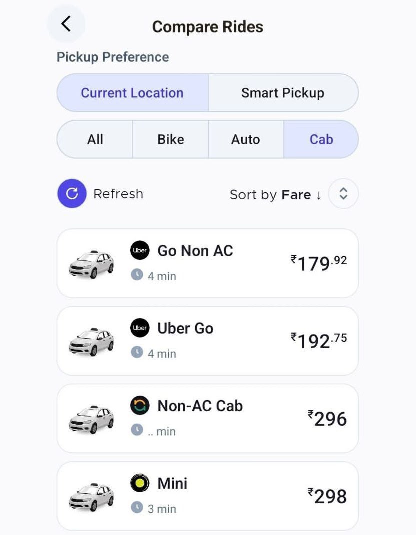 Kehkelenge1107's tweet photo. Landed at Bengaluru railway station and was about to book an auto for almost ₹300 😭

Then I randomly checked Buyhatke’s Compare Rides feature… and found an Uber Go for just ₹179 instead 

Didn’t expect price comparison to save this much on a short ride.