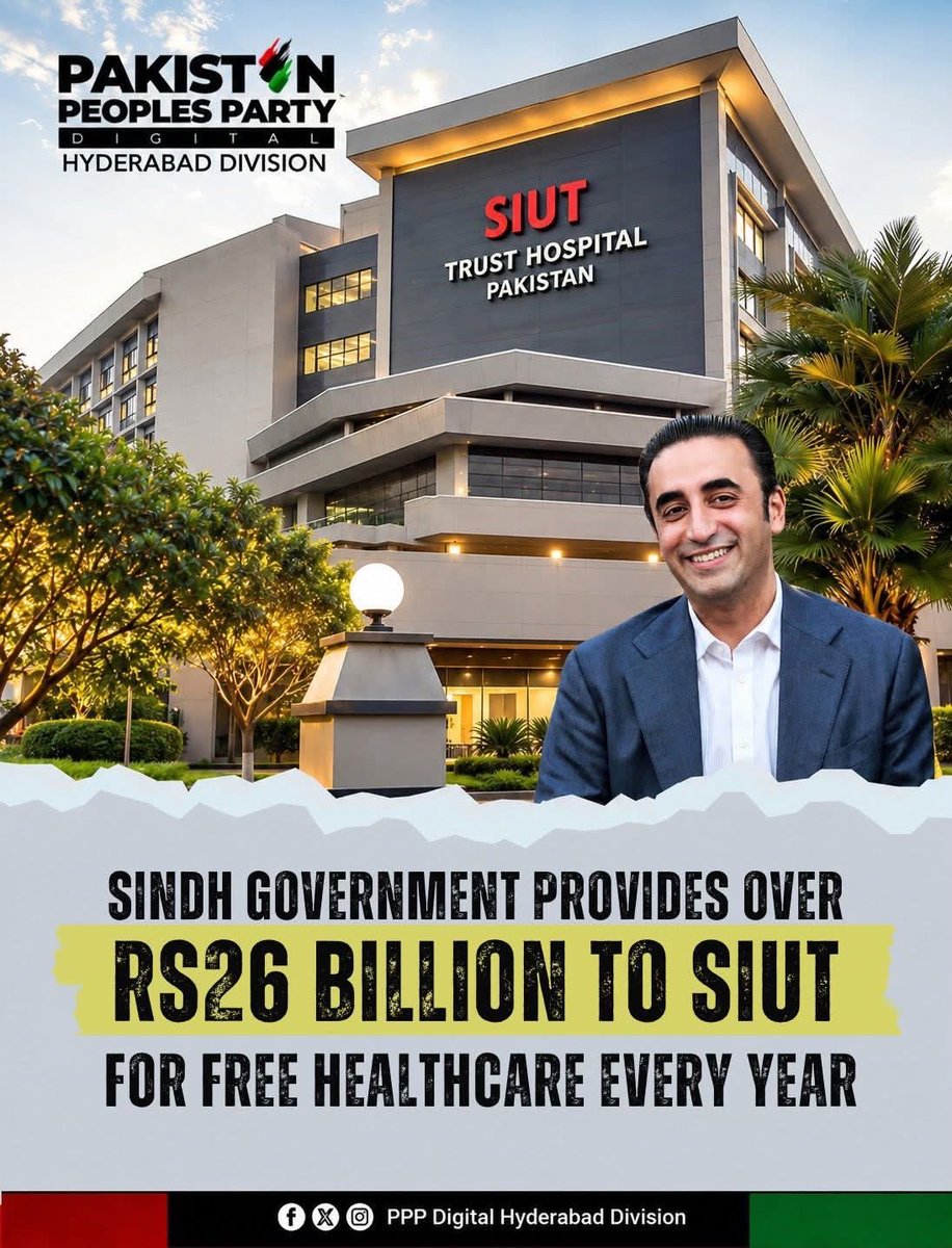 nizshaz29's tweet photo. #PPP’s Sindh Govt provides more than Rs26 billion annually to support operations of #Sindh Institute of Urology and Transplantation (#SIUT), enabling the institution to continue delivering free, world-class healthcare to millions of patients every year.
The annual #funding covers a wide range of life-saving medical services, including kidney transplants, dialysis, cancer treatment, liver-related care, and advanced surgical procedures, ensuring that patients receive treatment regardless of their financial status.
#PPP Govt’s continued investment reflects its commitment to strengthening the province’s #public #healthcare system and ensuring that quality treatment remains accessible to every citizen, particularly those from underprivileged backgrounds. 
@BBhuttoZardari 
#HealthCare #SIUT #PPP #Sindh #18thAmendment