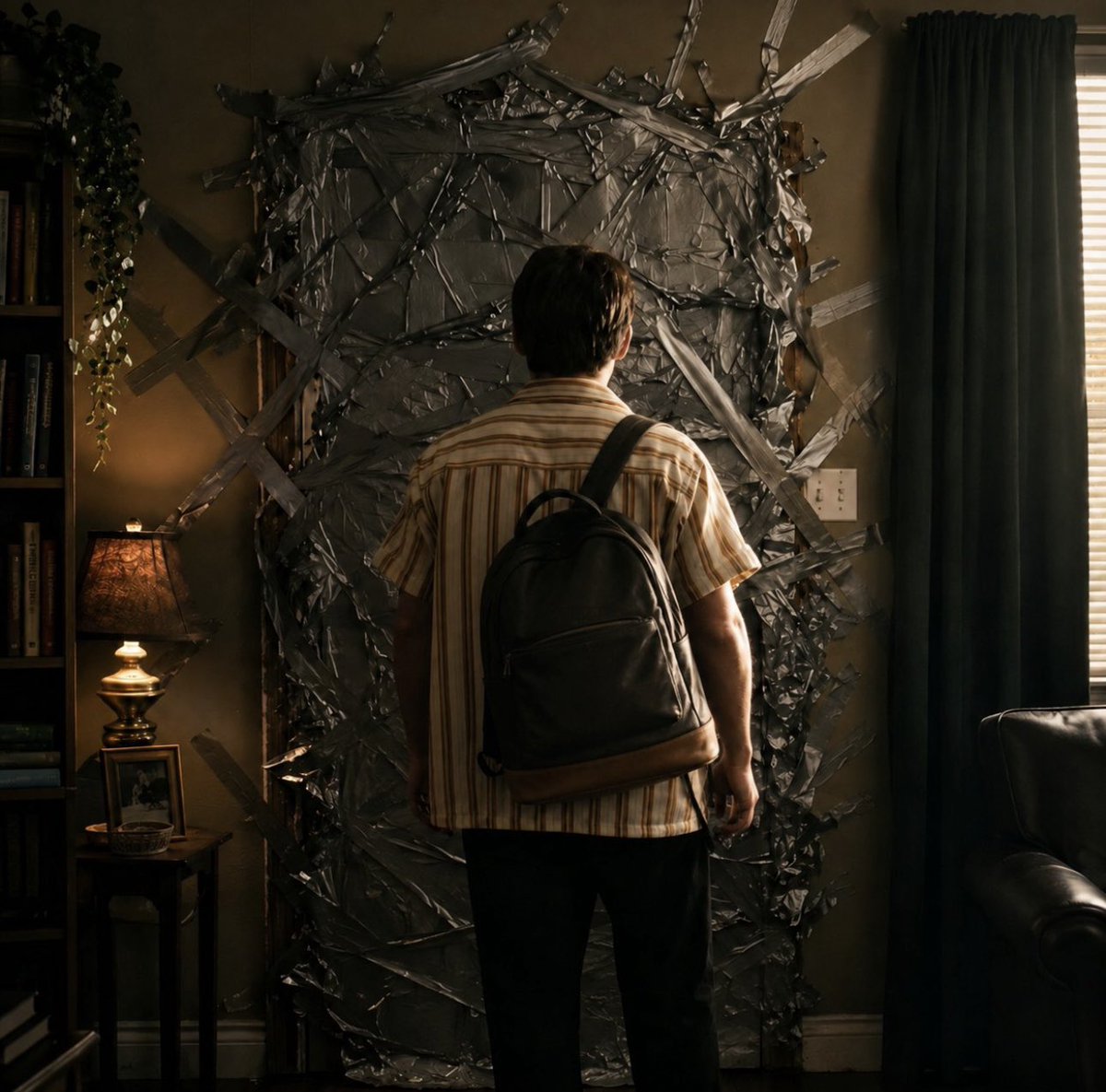 Daykerpriest's tweet photo. I’ve been rewatching obsession and I can’t stop thinking about the morning after the wish. Specifically, the moment Bear walks into the living room and sees what Nikki did to the front door.

At first, it plays like an uncomfortable, almost absurd scene: Bear standing there in his work clothes, staring at a door that’s been frantically barricaded from the inside. But the more I think about it, the more it feels like the exact moment the film fully shifts into psychological horror.

What was Nikki actually trying to do?

Was she subconsciously trapping Bear so he could never leave her? Or was the wish forcing her to “protect” him from the outside world because her obsession had already consumed her?

What fascinates me even more is Bear’s reaction. He doesn’t panic. He doesn’t stop to think, “Something is seriously wrong here.” He just… accepts it.

Was he really that blinded by finally having the “perfect girlfriend” that he ignored such an obvious red flag? Or was this the moment he realized his wish had gone horribly wrong but was too desperate to admit it?

To me, this scene marks the point where the movie stops being about a clingy girlfriend and becomes a full-blown psychological nightmare.

How did you interpret Nikki barricading the front door? Was she trying to keep Bear safe… or was she already turning the house into a cage?
#obsession