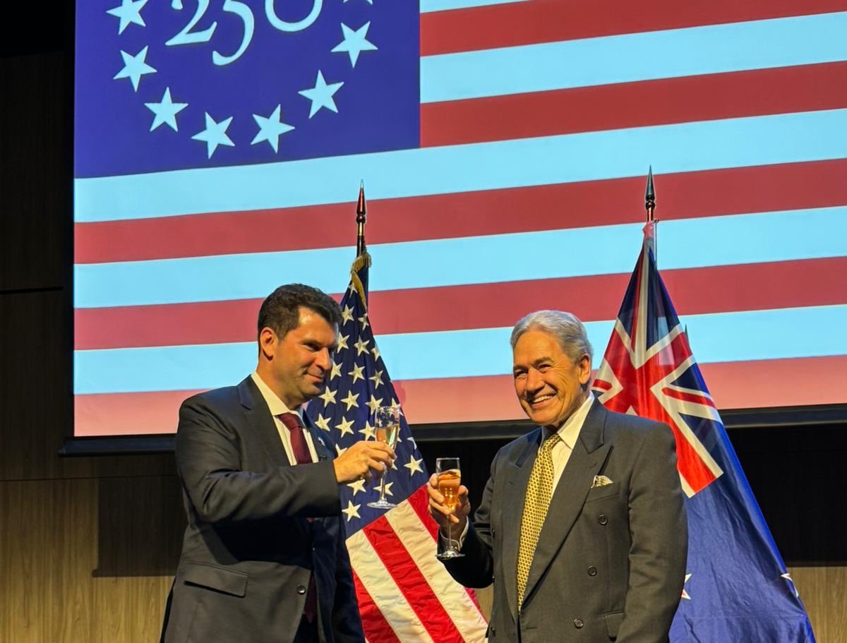 NewZealandMFA's tweet photo. The Minister spoke tonight at an event commemorating the 250th anniversary of the independence of the United States of America.

He said: “Americans have been favoured by their geography, and the riches that lie within bountiful lands. But it is the American people who through their own dreams, ambition and imagination broke this ground to forge the global power whose anniversary we celebrate today.”

Full speech: https://t.co/Q9nIJYhNjP

🇺🇸 🤝 🇳🇿
@usembassynz 
@NZembassyUS
@SecRubio