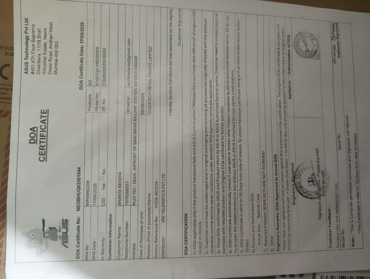 Ananta3853's tweet photo. I'm getting too much harassment by Amazon. Dear all customer don't choose Amazon for shopping. Service not good. I'm sorry to say this because I'm facing problem with defective laptop but now amazon not agree to take return this with full refund, DOA @amazonIN @AmazonHelp @ASUS https://t.co/62c7nsum7J