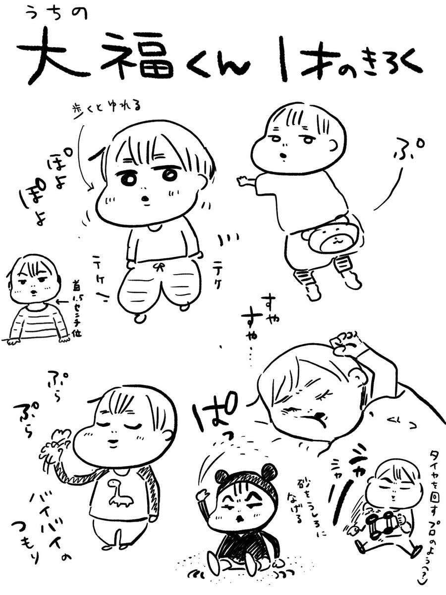 imomonchu's tweet photo. 昔のデータを遡っていたら、���かしいものが！息子1歳の時の記録。　
今はだいぶスッキリしちゃいましたが、当時はとにかく至る所がもちもちだったなぁ笑
いまはもうね…触ろうとすると拳が飛んでくるように。えーはやいよーさみしい〜〜〜😭💦
#落書き #子育て日記 #大福 https://t.co/kgPax6Eo7y