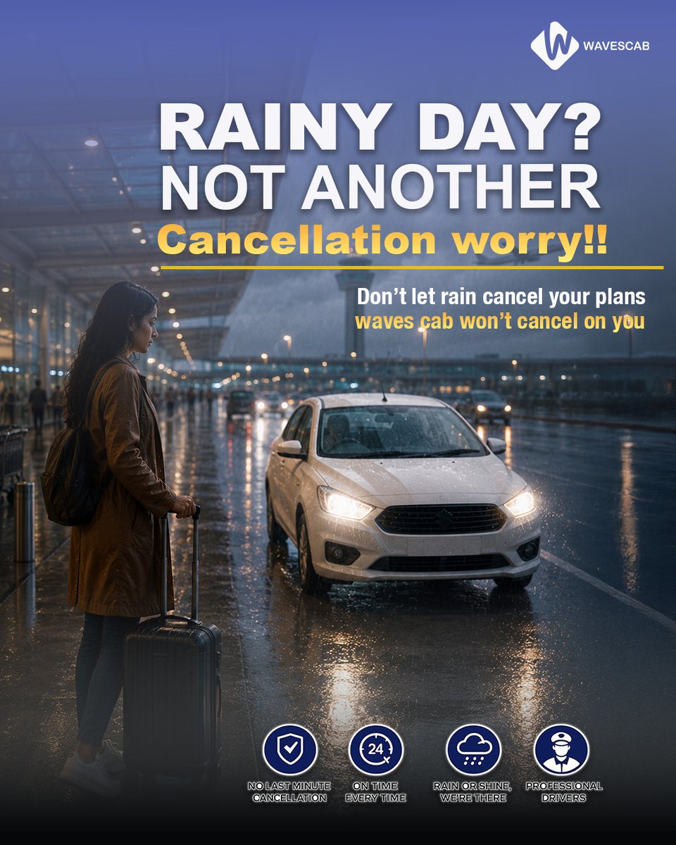 wavescab's tweet photo. Worried about cab cancellation during rainy days?? Not with waves cab!!
for booking visit : https://t.co/brrgRpPC9T

#wavescab #cab #rainydays #airportcab https://t.co/soxVyVYLoN
