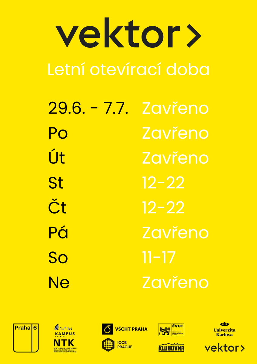 CIIRCCTU's tweet photo. Je tu červencový program ve Vektoru! 👀👇 

Léto je v plném proudu a na Technické přecházíme na letní provoz. Nová otevírací doba platí od středy 8. července.

––
Za Vektorem Technická stojí: @KampusDejvice - @CVUTPraha, @ktf_uk, @Praha6, @ntkcz, @IOCBPrague a @CIS_VSCHT. https://t.co/PWvitrgOXP