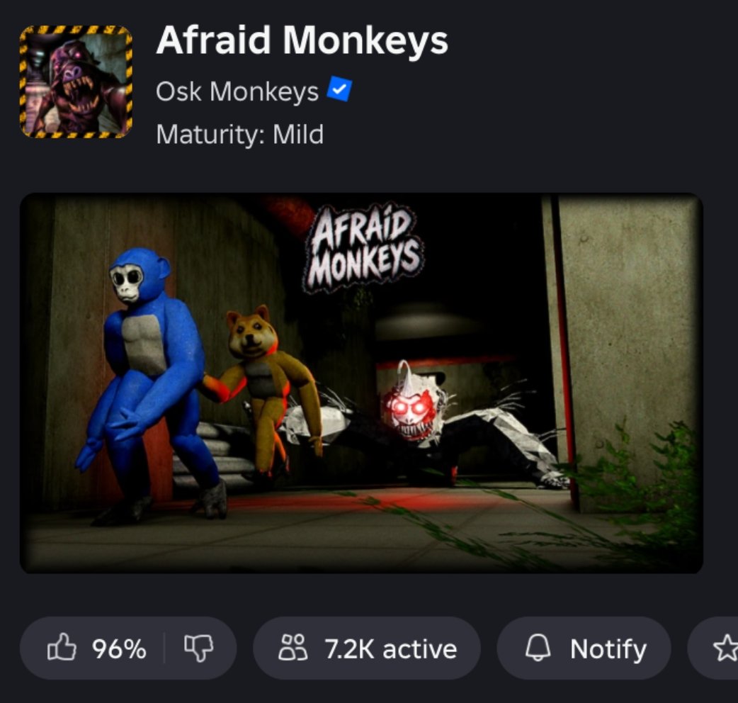 IDKStats's tweet photo. There's a new Roblox survival game on the rise!

In Afraid Monkeys, you run through one of the four levels to be one of the few to escape while dodging the infected. https://t.co/xAfNTDZseg