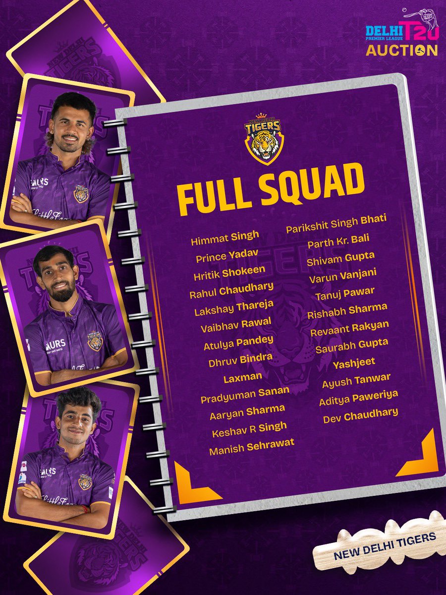 DelhiPLT20's tweet photo. Time to unleash the Tigers. ๐
๐ฅ The hunt for glory starts now. ๐
#delhipremierleague #dpl #newdelhitigers #dplauction #cricket https://t.co/I5g1D9VMIs